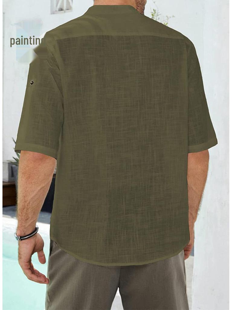 2023 Men's Mid-Sleeve Casual Linen Shirt: Comfortable European & American Style