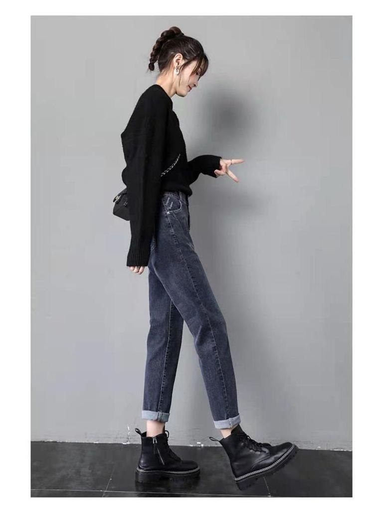 Women's High Waist Elastic Loose Straight Jeans - Plus Size, Slimming, Versatile, Spring/Autumn High-End Dad Jeans