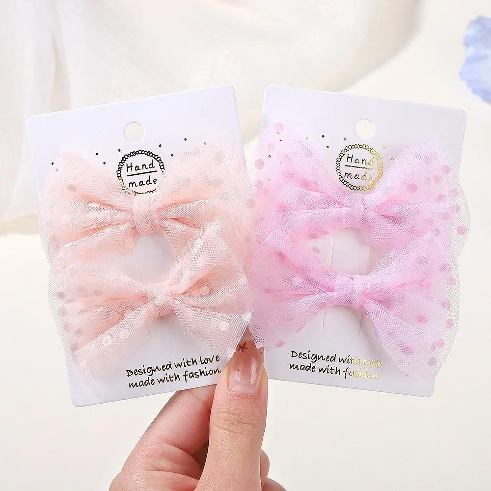 

2Pcs/set Polka Dot Hair Bows Hair Clips for Girls Children Boutique Organza Bowknot Girl Lovely Hairgripes Hair Accessories