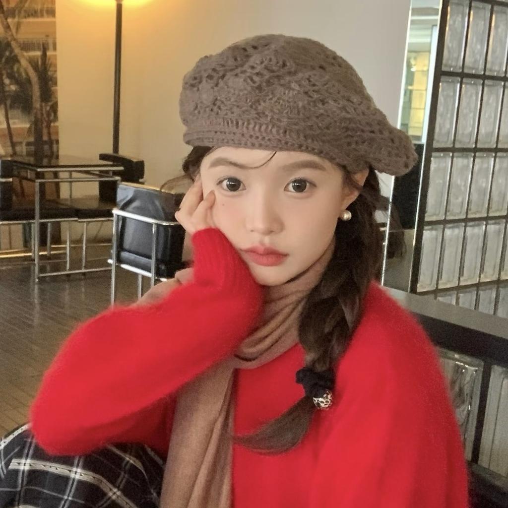 Versione Coreana Berretto a Maglia Retro Maillard da Donna Autunno Inverno Caldo Piccolo Cappello da Pittore Facciale Cappello in Lana Intrecciata