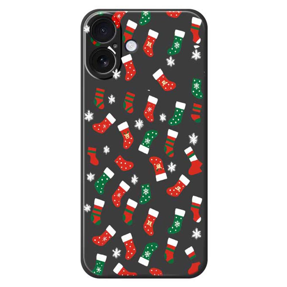 

For iPhone 17 Case Red and Green Socks Pattern Printing Straight Edge TPU Phone Back Cover Black