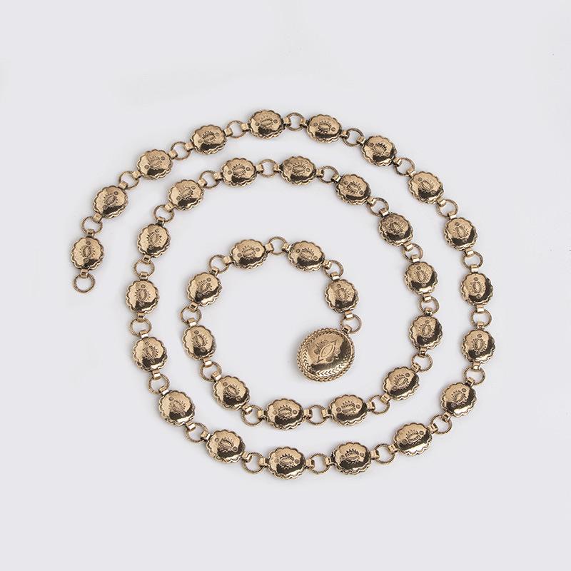 New European and American InS-style Carved Alloy Waist Chain with Black and White Western Buckles, Elegant Women's Belt