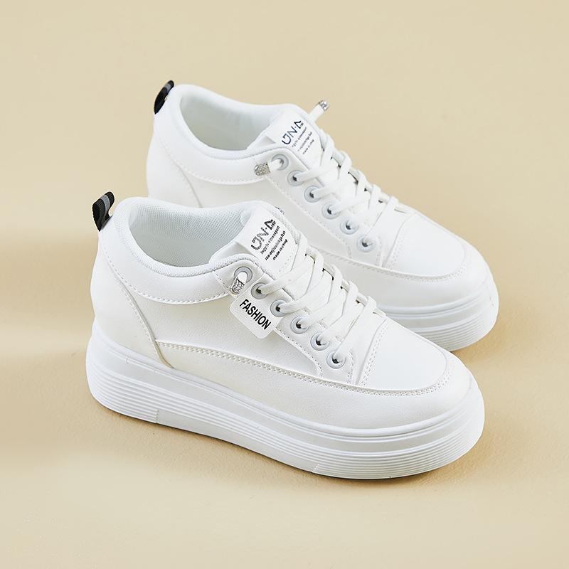 Chunky Platform Sneakers for Women Casual Non-Slip Walking Shoes Comfortable PU Leather Tennis Sneakers Women's Lace-Up Lightweight Athletic Shoes