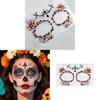Skull Face Diamond Sticker With Colorful Flowers For Party Makeup And Stage Decor
