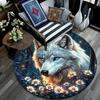 Wolf in Moonlit Round Area Rug,Carpet Rug for Living Room Bedroom Sofa Playroom Decor,Non-slip Floor Mat