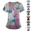 Plus Size Printed Scrub Working Uniform Tops For Women's V-neck Print Short Sleeve Fun T-shirts Workwear Tee With Pockets
