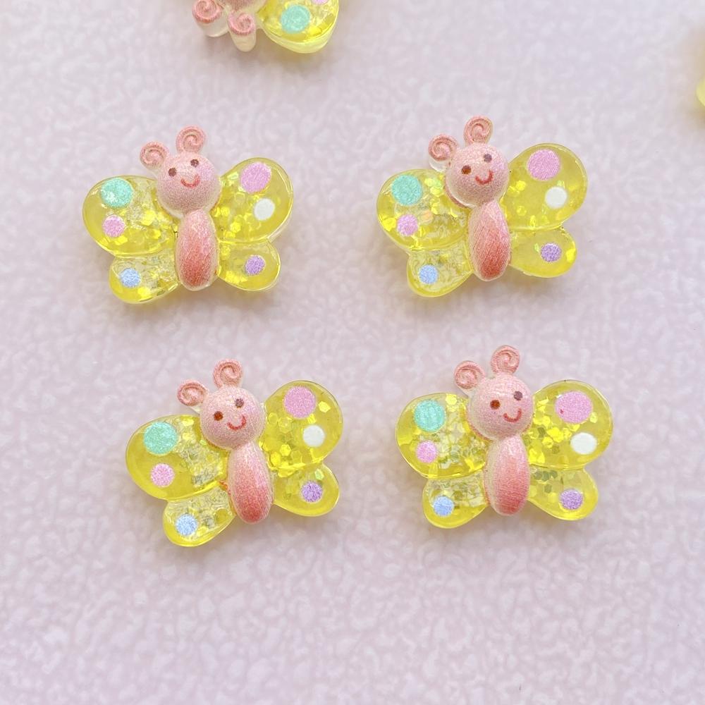 12Pcs New Cute Resin Cartoon Colored Butterflies Series Flat Back Scrapbooking DIY Jewelry Craft Decoration Accessories