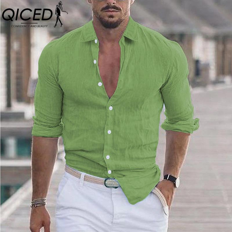 QICED Cotton Long Sleeve T-shirt Men's Fashion Loose Shirt Printed Compassionate Shirt