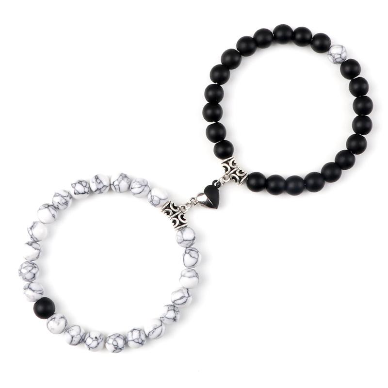 Hot Sale 2Pcs/Set Beads Bracelet For Lovers Natural Stone Distance Heart Magnet Couple Bracelets Friendship Fashion Jewelry Gift