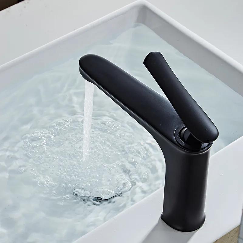 White Brass Basin Faucets Bathroom Waterfall Handle Single Faucet Cold and Hot Water Vessel Sink Mixer Tap Crane Black&Gold