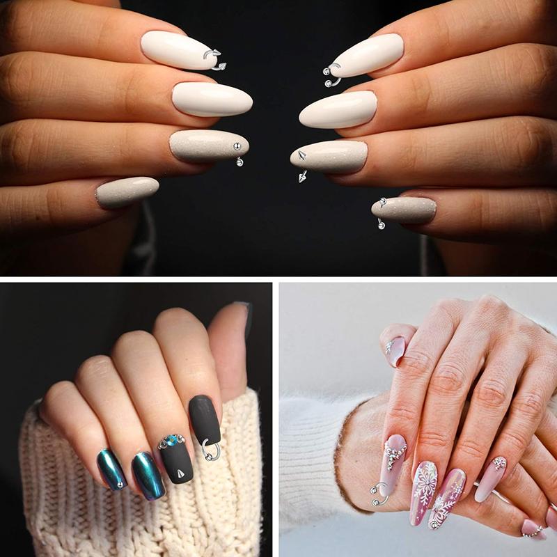 WTEMPO Nail Art Decorations Kit Punk Style Silver Star Planet Cross Designs Nail Art Decor Accessories DIY Craft Making Supplies