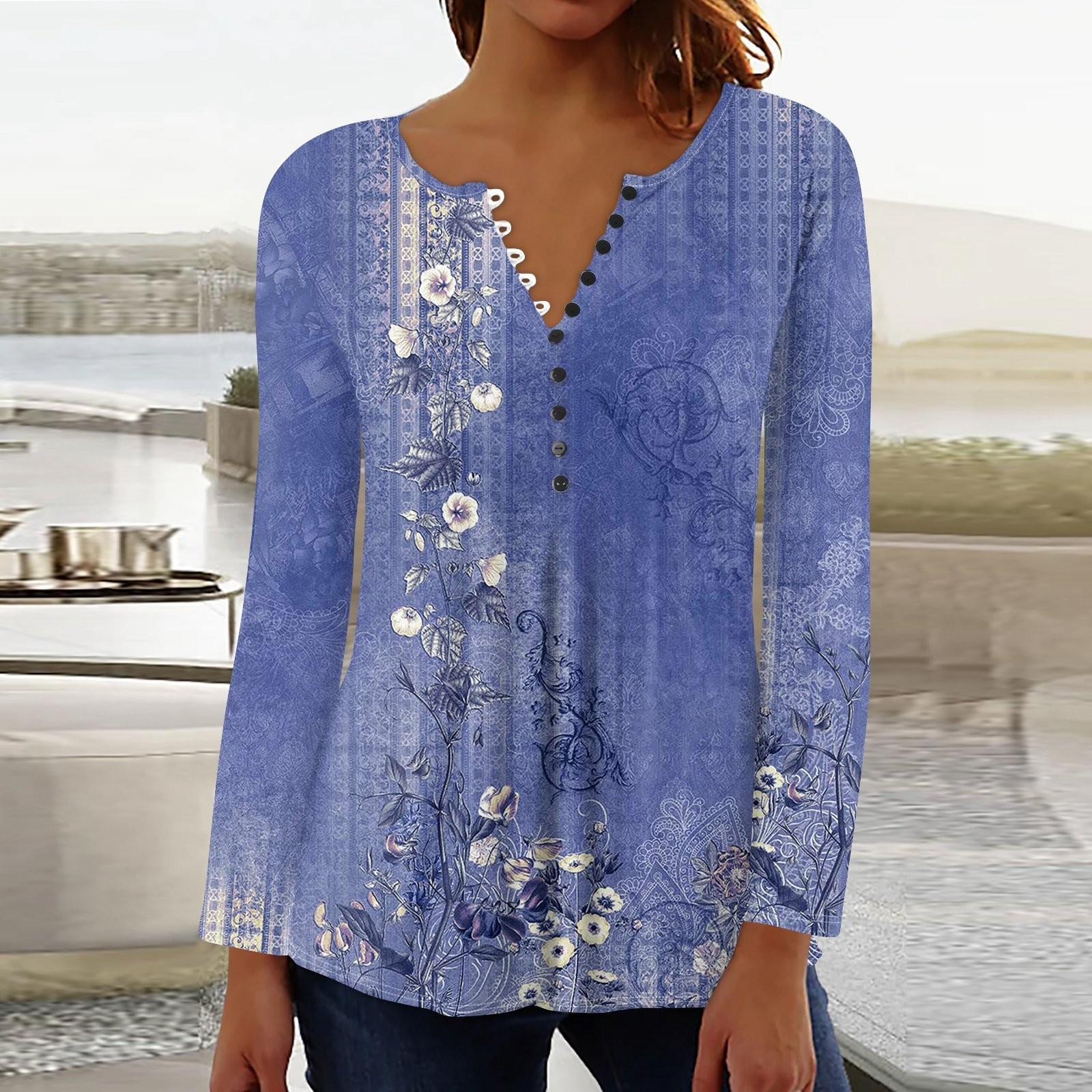 

Женский повседневный топ свободного покроя с длинным рукавом и пуговицами S синий