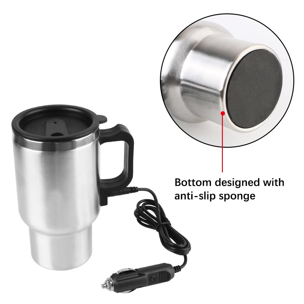Vehicle Heating Cup Electric Heating Car Truck Cup Camping Travel Kettle Stainless Steel Water Coffee Milk Thermal Mug 12V 450ml
