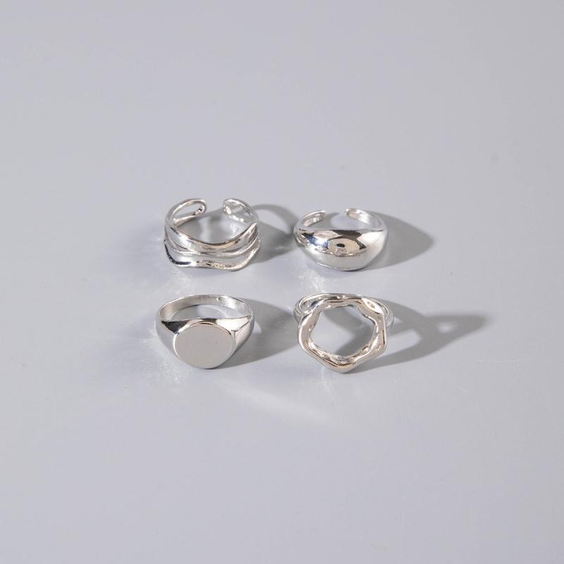 4Pcs Silver Color Geometric Rings Set for Women Men Creative Hollow Elegant Adjustable Rings Party Jewelry Gift Dropshipping