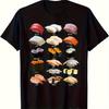 Sushi Main Theme Holiday Countryside Fun Food Stamp Flowers Sushi Product List Machine Washable Short Sleeve