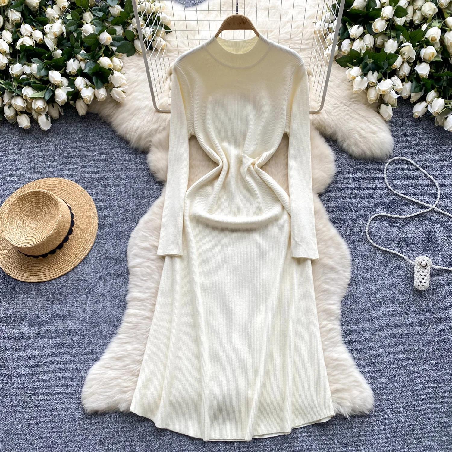 

Винтажное элегантное платье с круглым вырезом и рукавами-лолками, корейская мода, милое платье для женщин, базовые летние весенние платья One Size слоновая кость