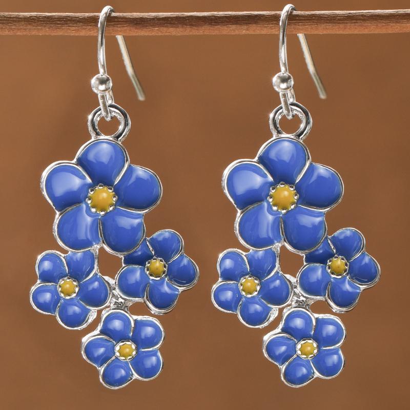 1 Pair of Able Blue Color Flower Pendant Earrings, Ladies' Daily Elegant Temperament Party Jewelry Gift