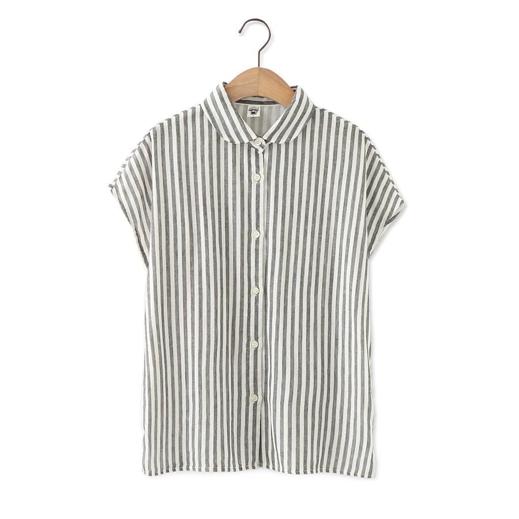 Short Sleeve Plain Gauze L Striped [BdeSYT] Women's Shirt, Top, T-Shirt, 100% Cotton, Blouse, Simple, Breathable, Thin, Soft, Comfortable, Casual,