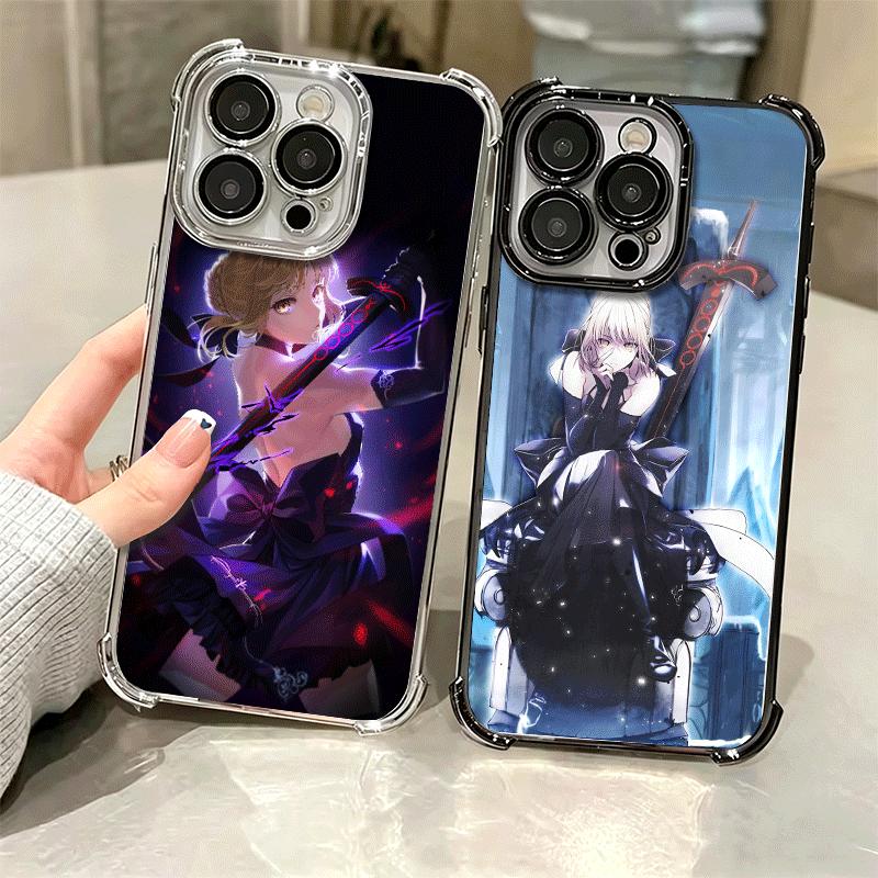 Fate Zero Stay Night Saber Plating Phone Case For Iphone 16 17 Pro Max Air 16E 14 15 Plus 12 13 Mini Anti-Fall Airabag Cover