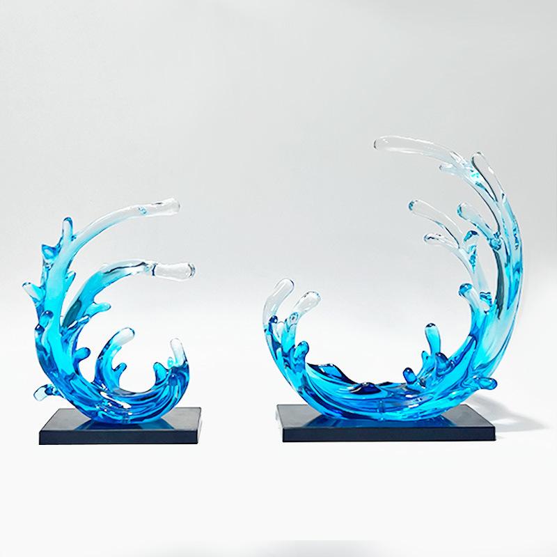 

Фен-шуй Богатство Энергия Воды Волна с Фиолетовым Жемчугом Смола Украшения Дома Офис(Включая базу дисплея) 24X12X26CM синий