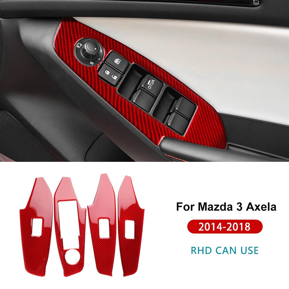 Real Soft Carbon Fiber Sticker For Mazda 3 Axela 2014 2015 2016 2017 2018 LHD RHD Car Window Lift Button Panel Trim Accessories