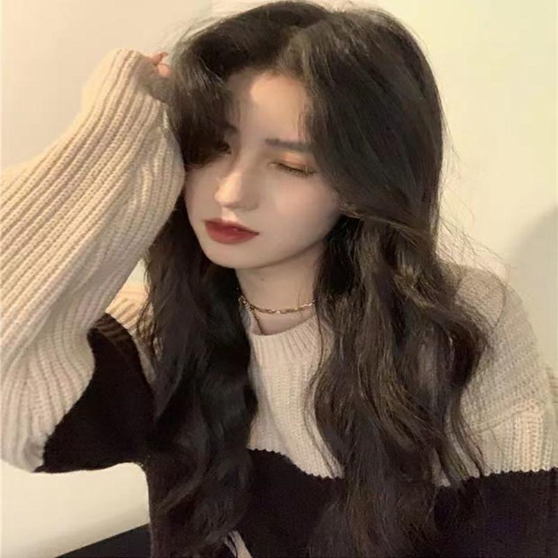 Pulover japonez cu mâneci lungi, tricot decupat în dungi, cu croială lejeră și top pulover