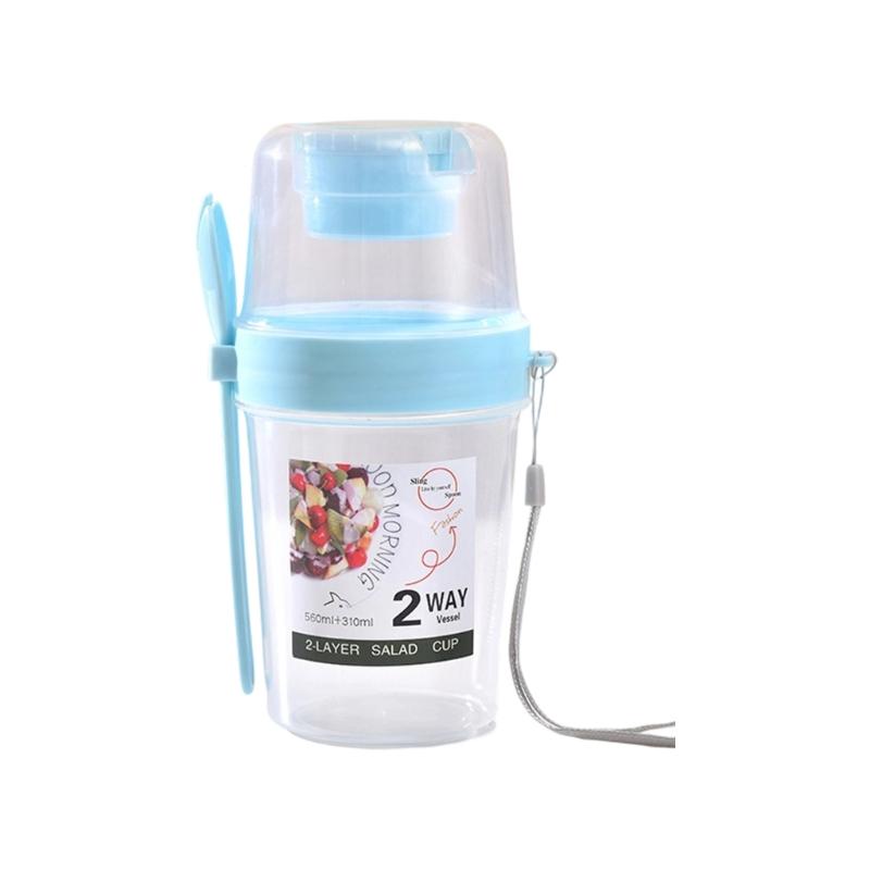 Portable Double Layer Salad Cup Leak Proof Seal Convenient Design for Travel Meals Office School Outdoors Activity