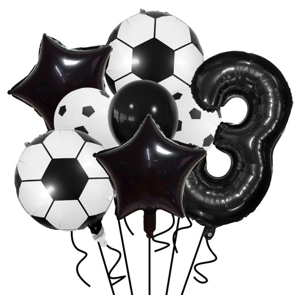 Soccer Party Balloon Set 7 Pieces Includes Soccer Ball Star Number Foil Balloons and Latex Balloons for Sports Event Decoration