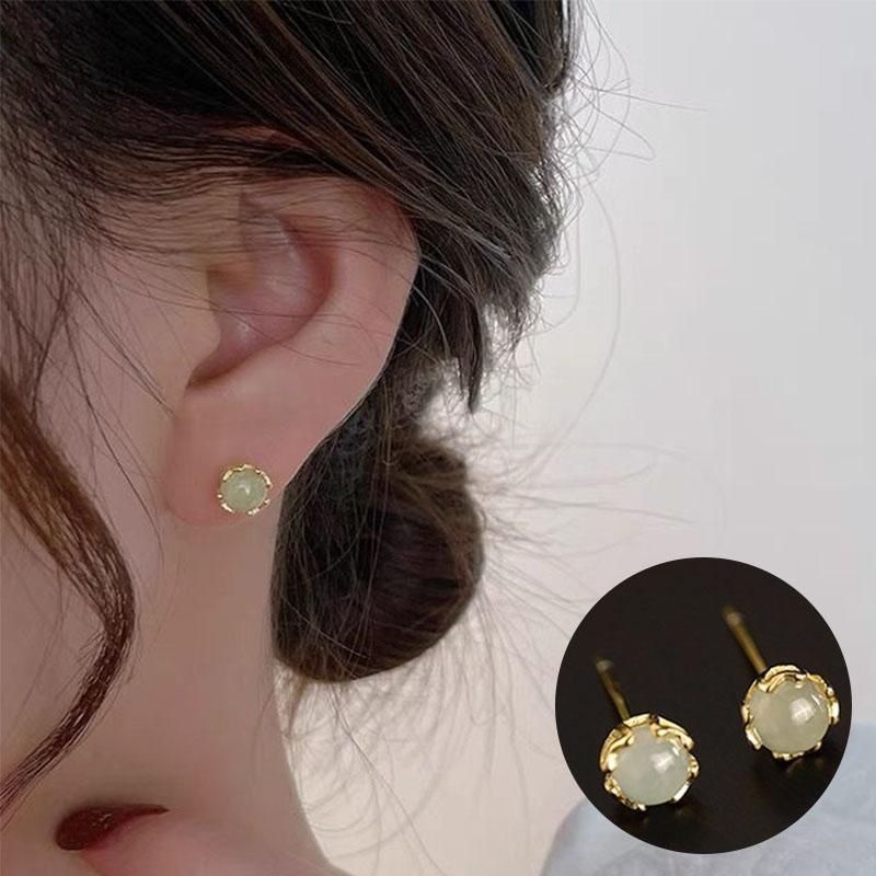 PANJBJ 925 Sterling Silver Rose Hotan Jade Earring for Women Girl Ethnic Style Versatile Temperament Jewelry Gift Dropshipping
