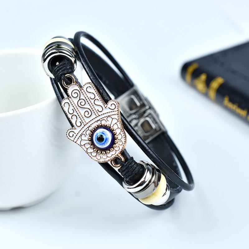 Fashion Palm Devil'S Eye Genuine Leather Bracelets For Women Men Jewelry Accessories Gift