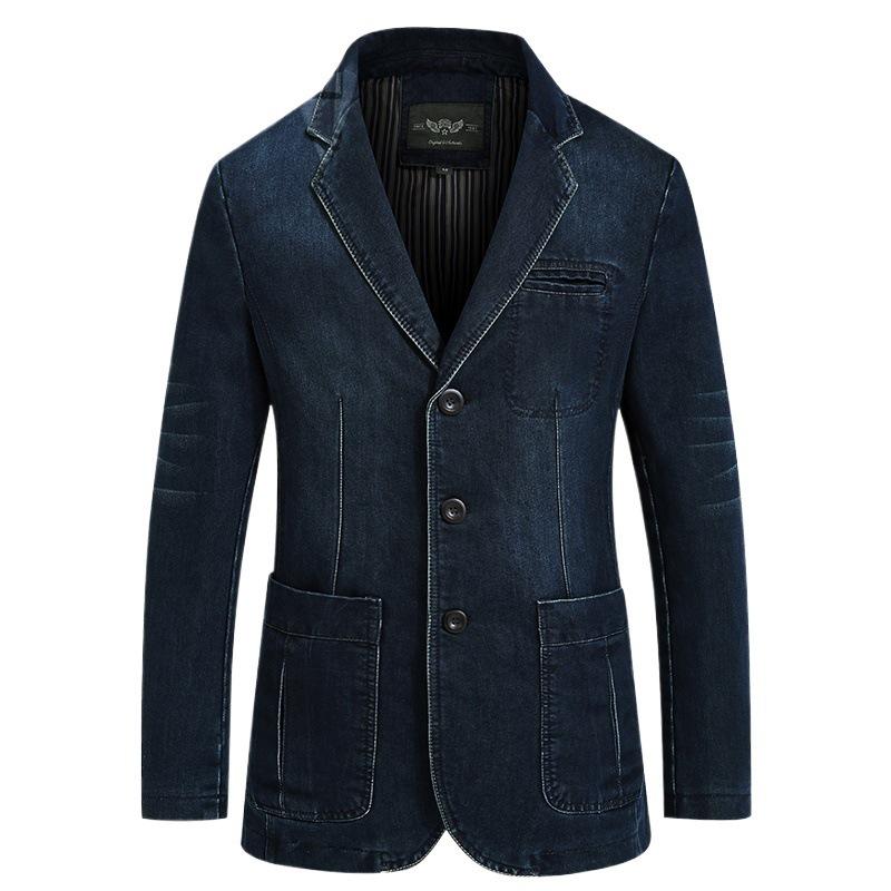 Men's Slim Fit Denim Suit Jacket - Casual Outerwear for Middle-Aged Men