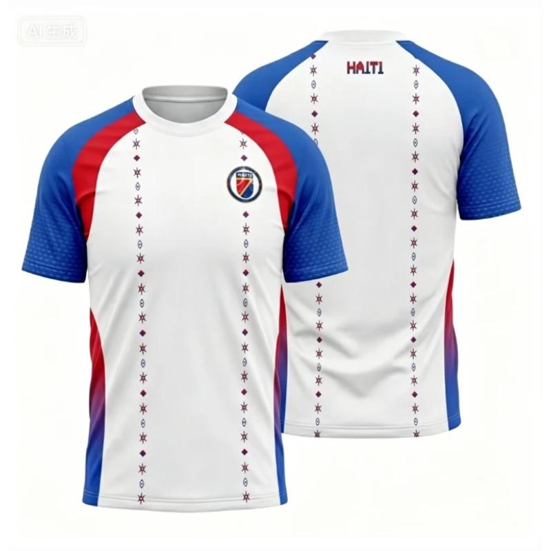 2026 Haïti Voetbaltenue 3D Geprint T-shirt met Korte Mouwen Sportshirt Heren Voetbal Trainingsuniform Heren Top Streetwear