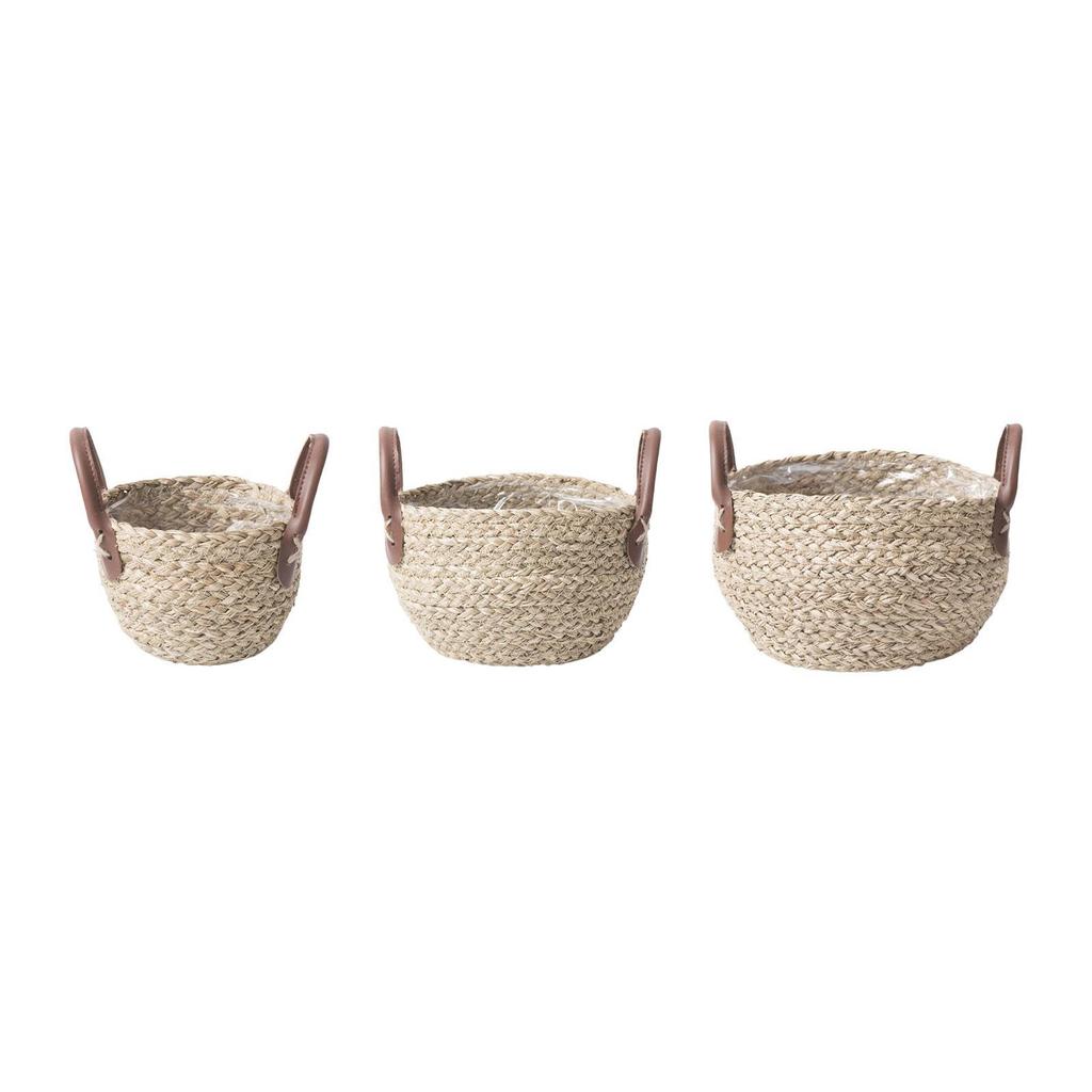 Woven Planter Basket with Handle Decorative Ornament Shopping Basket Plant Pot