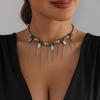 Retro Dark Style Black Crystal Stone Necklace with Tassel Chain - Women's Collarbone Jewelry