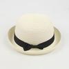 Parent-child Beach Hat Dome Curved Brim UV Protection Hat Handwoven Summer Outdoor Straw Hat with Black Satin Ribbon Bow