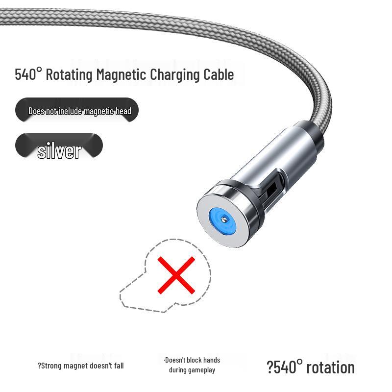 Câble de charge magnétique rotatif à 540°: Câble de données 3-en-1 pliable
