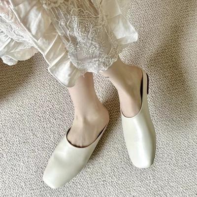Leather Women's Single Shoes Flat Mule Shoes