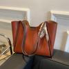 Tote Bag Silk Scarf Straps Handbag Large Capacity PU Underarm Bag Women PU Shoulder Bag  Lady