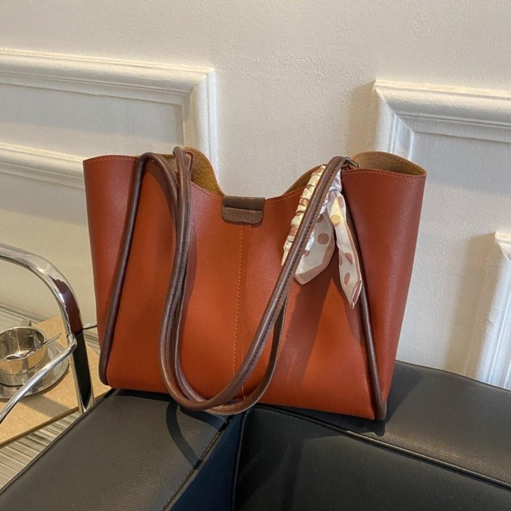 Tote Bag Silk Scarf Straps Handbag Large Capacity PU Underarm Bag Women PU Shoulder Bag  Lady