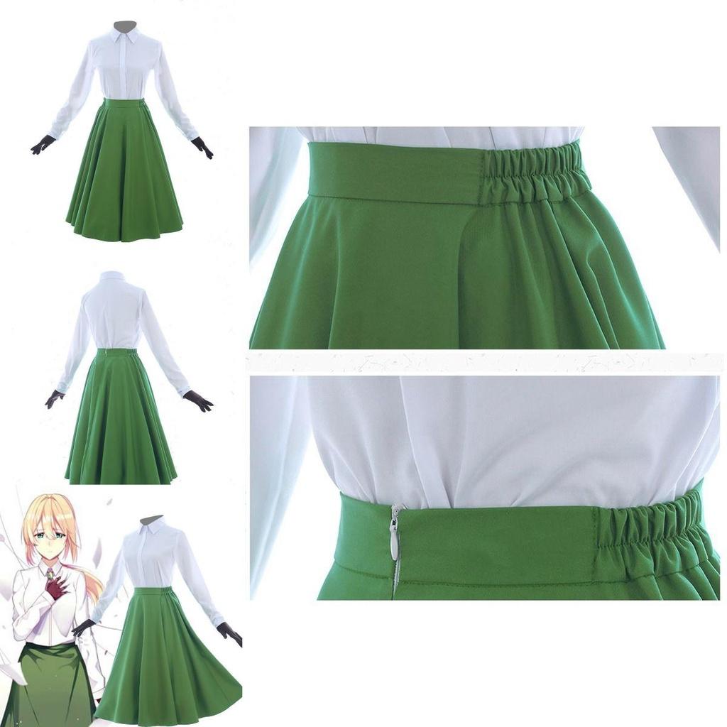 Traje Cosplay Vibrante da Anime Violet Evergarden Apresentando Elegante Conjunto de Blusa e Saia