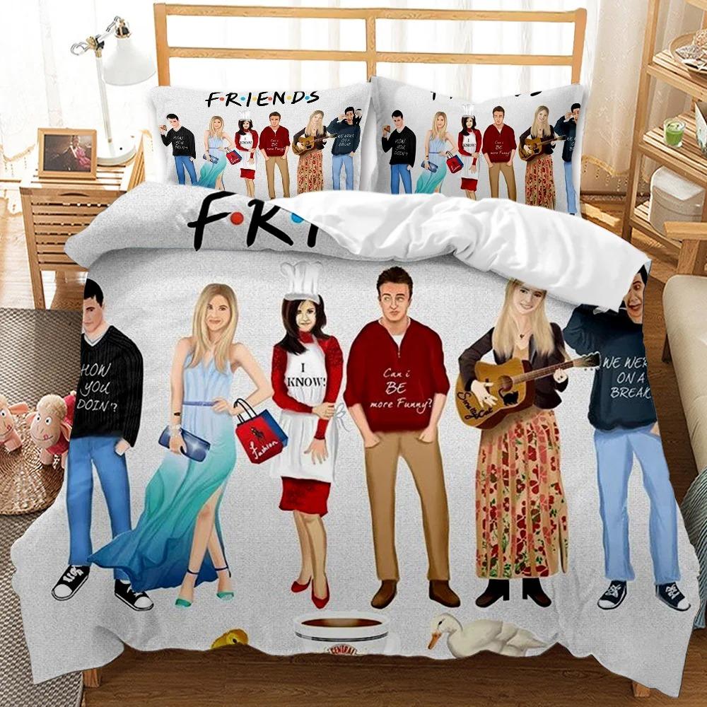 Friends  Forever Bedding Duvet Cover With 2 Pillows Simple Style Bedding Set Relaxed Soft Queen Size Modern Home Pattern Style