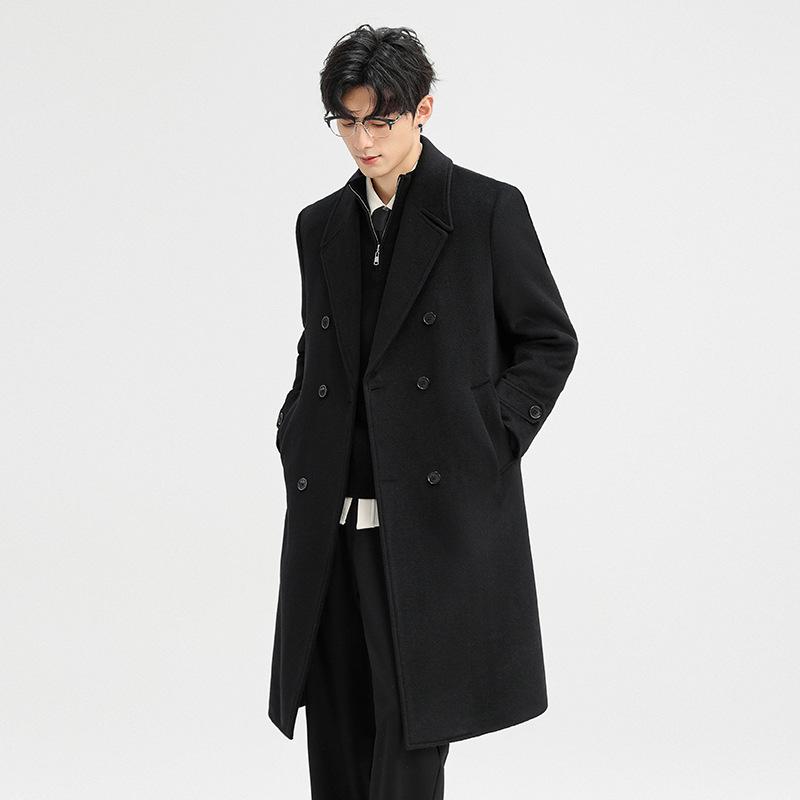 Men's Long Double-Breasted Double-Sided Wool Coat for Autumn/Winter