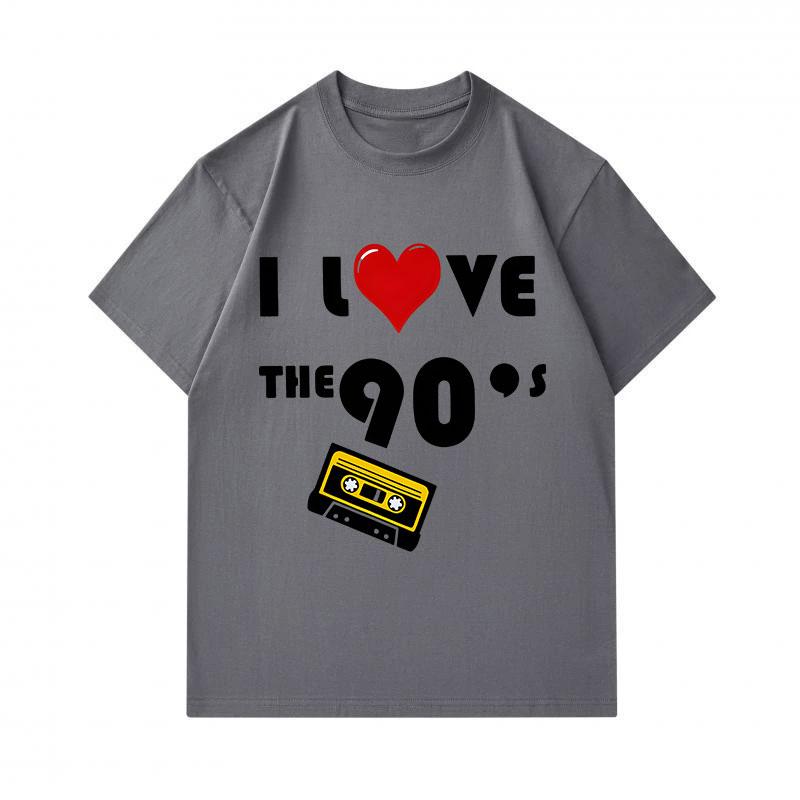 Men's 100% Cotton Crew Neck Short Sleeve T-Shirt, I Love The 90s Cassette Tape Pattern Casual Retro Vintage Graphic Tee for Daily Wear
