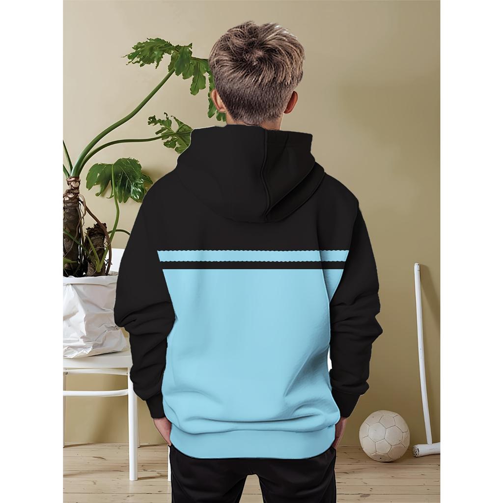 Boys' Casual Hoodie - Black Green Contrast Lightning Print All Season Comfortable Medium Elasticity