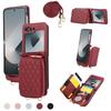 Crossbody Zipper Cards Solt Wallet Leather Case For Samsung Galaxy Z Flip 7 7FE 6 5 4 3 Long Lanyard Bag Grid Ring Holder Cover