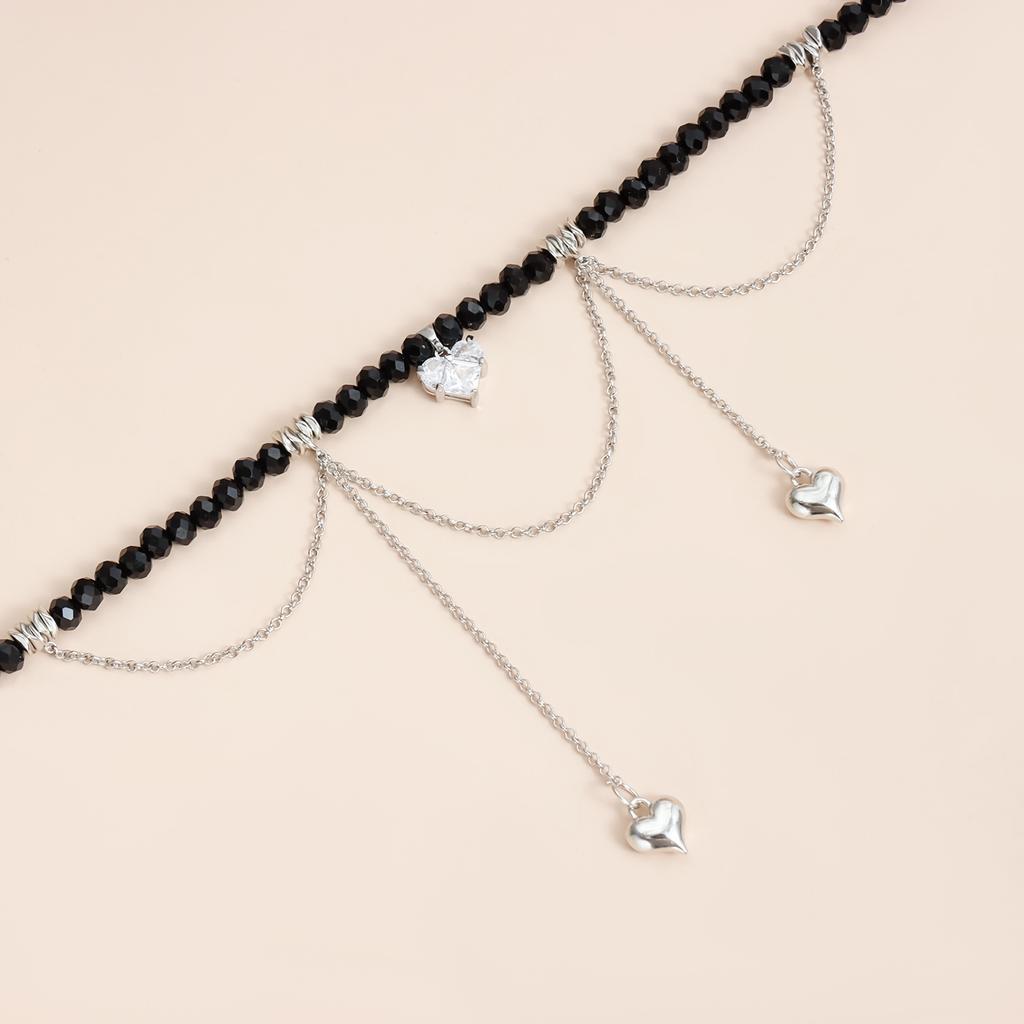 Love Zircon Double Chain Tassel Design Collar Chain - Crystal Necklace For Women