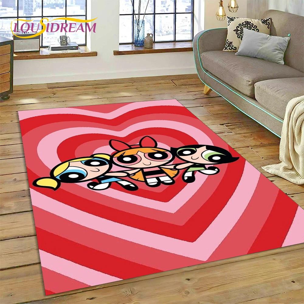 Animacinis Mielas P-Powerpuff Mergaitės Kilimas Kilimėlis Miegamajam Svetainei Namų Sofos Dekoravimas, Vaikų Žaidimų Didelis Dekoras Grindų Kilimėlis Dovana