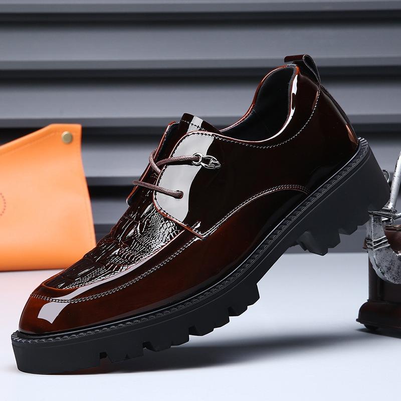 Large size 4 men's shoes new spring business breathable height increase casual leather shoes men's groom wedding shoes