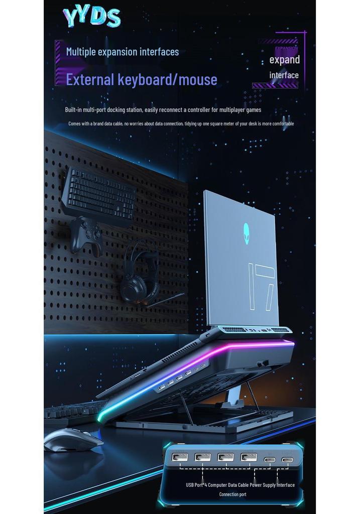 Gaming Laptop Cooling Stand with Silent Air-Cooled Fan for Efficient Heat Dissipation