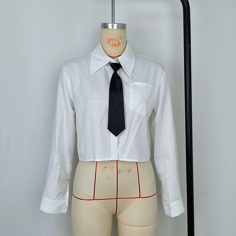 

Fashion New Sexy Sexy Short Outer Wear Shirt Tie Midriff-Baring Shirt Tops Short Shirt Top White XL